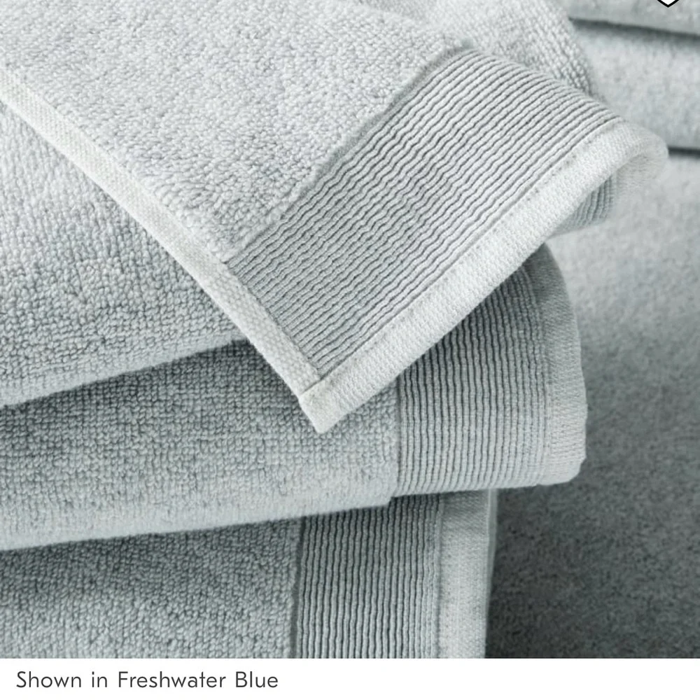 West Elm bundle hand towels LOT 2 organic ribbed fibrosoft green freshwater blue